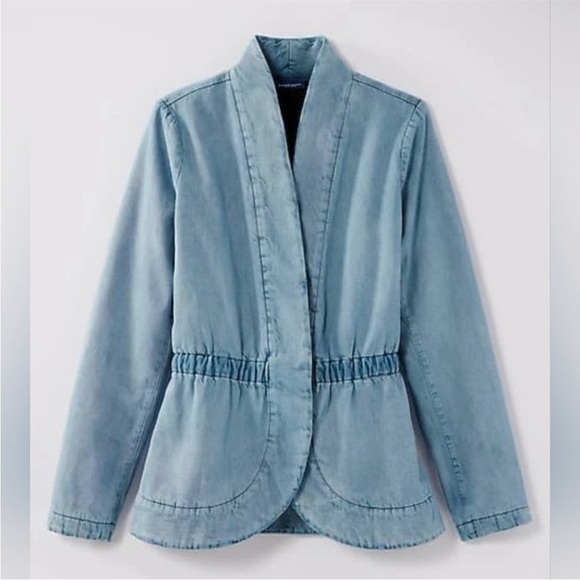 Pure Jill Indigo Curved-Hem Jacket Denim Petite Large Moonstone Wash - Picture 1 of 11